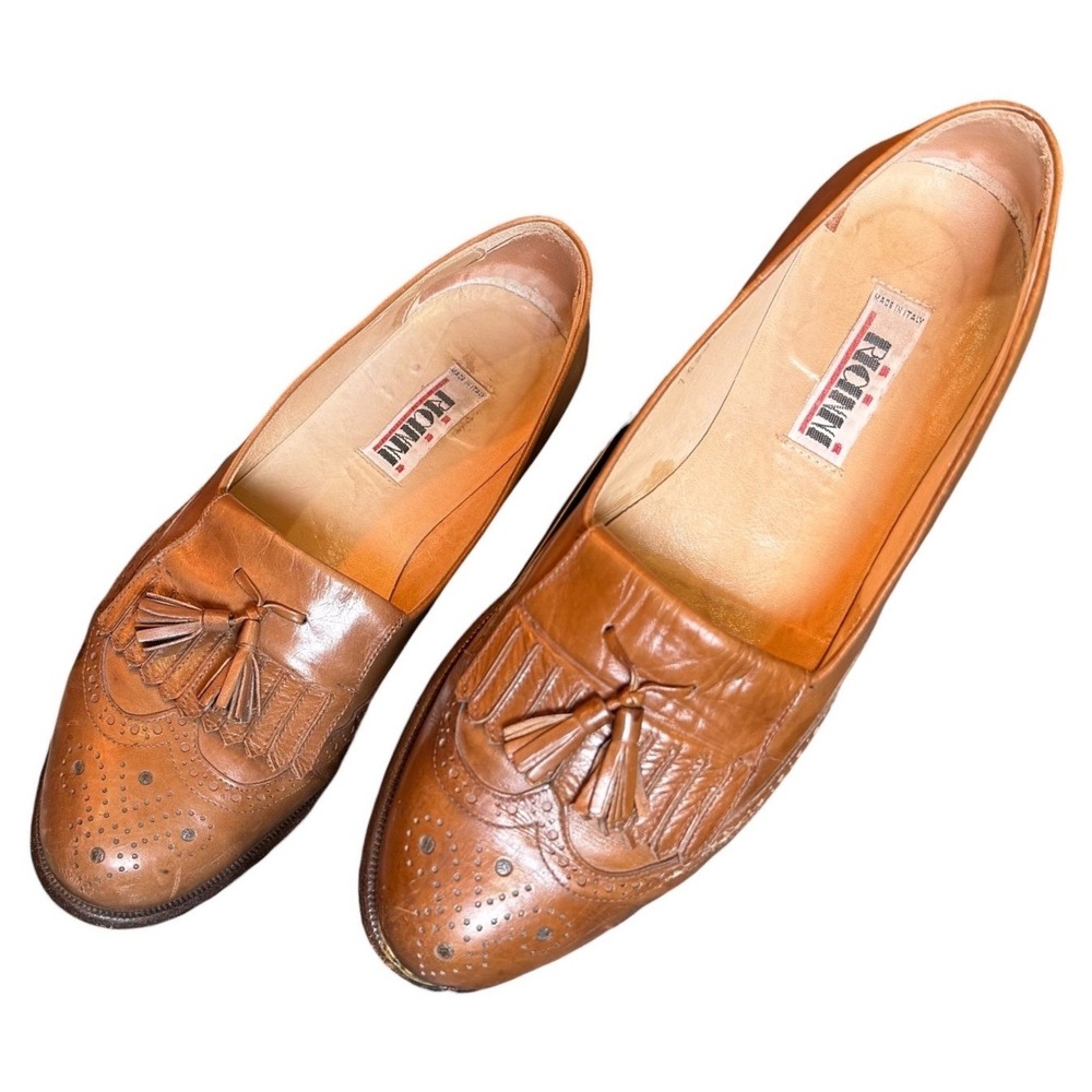 Vintage Rionni Tassel Loafers Men's 10.5 Brown Leather Italy Made Quiet Luxury
